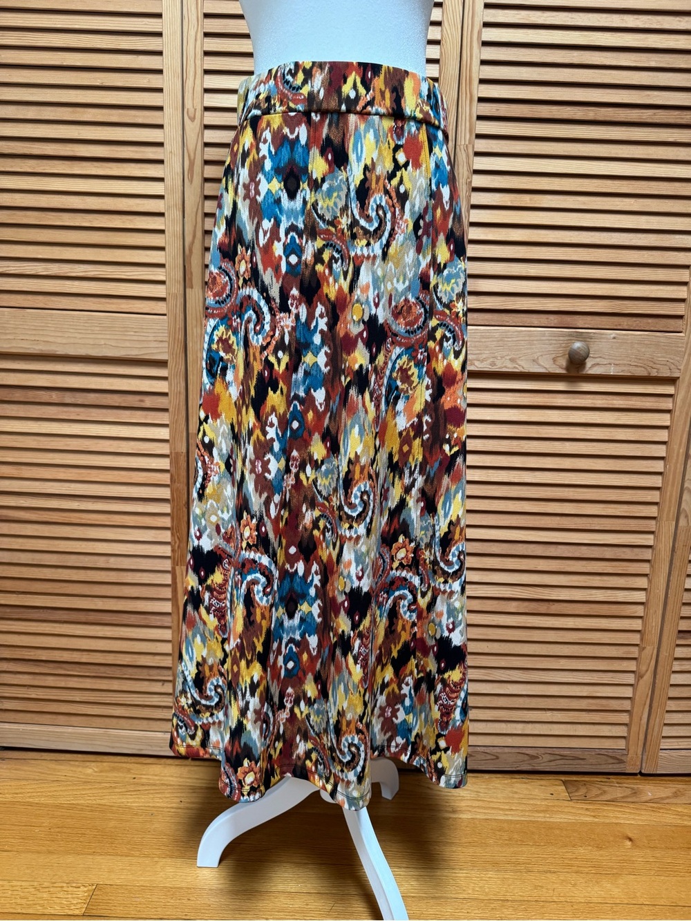 Messini Abstract Paisley Midi Skirt Multicolor Fall Earth Tones Size M Boho Chic